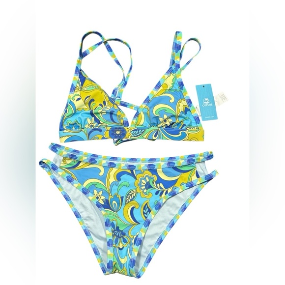 Cupshe Mix-Print Cross Back Bikini Top & Cut-Out Bottoms Set - Picture 3 of 4